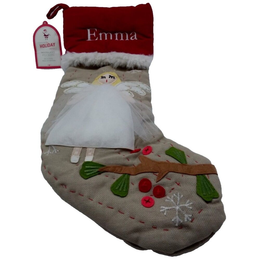 Pottery Barn Kids Emma Angel Woodland Christmas Holiday Stocking Quilted Xmas